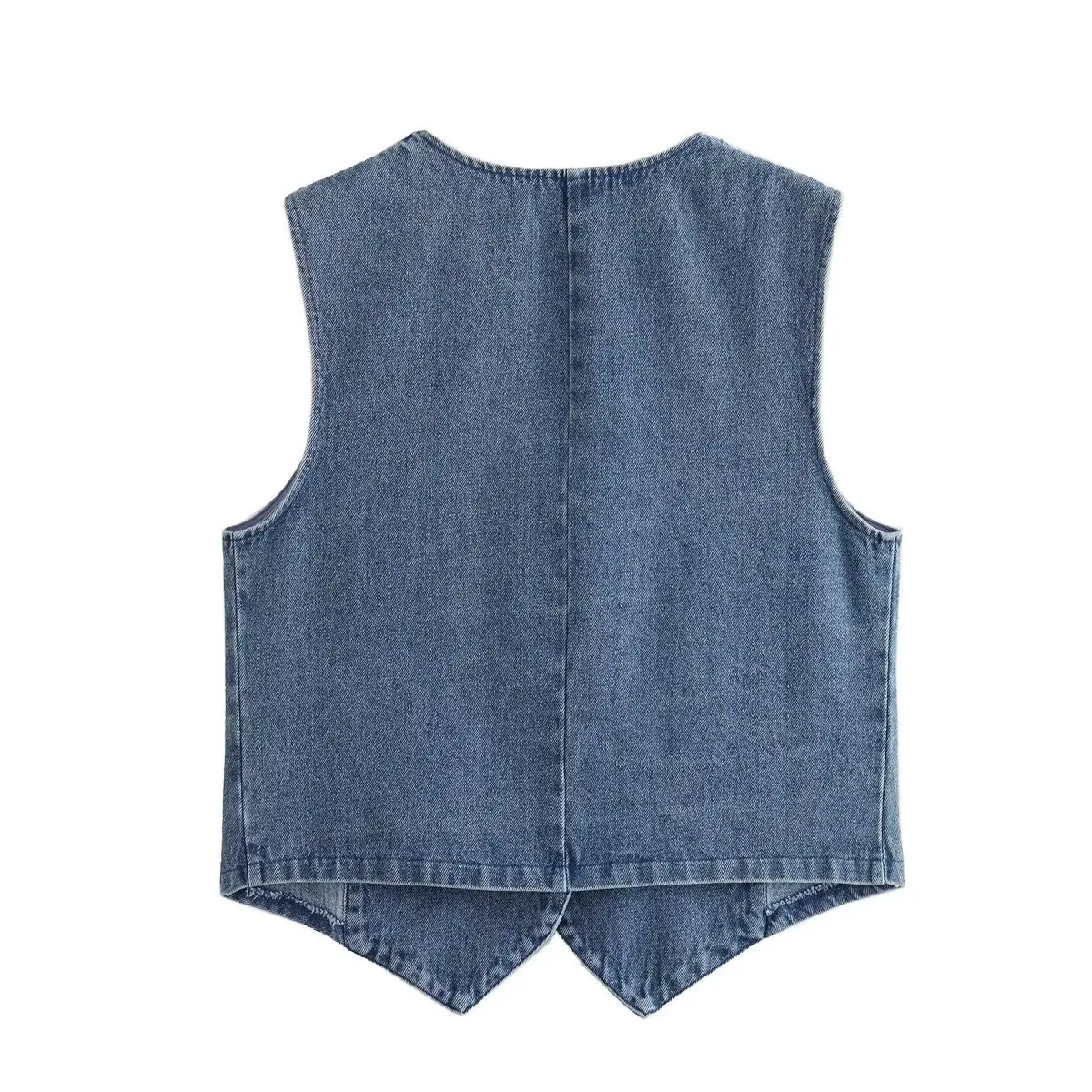 New Single-breasted Sleeveless Denim Vest 2024 Spring Summer Blue V-neck Cardigan Ladies Vestes Fashion Casual Waistcoat Women