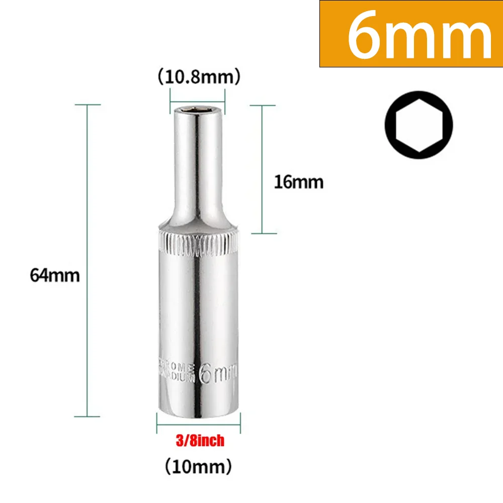6-24mm 3/8 Zoll Tiefes Steckschlüssel-Adapter-Set aus Chrom-Vanadium-Stahl, Sechskant-Langhülsen-Schraubenschlüsselköpfe, 6-24mm Ratschenschlüssel-Adapter – Detail 8