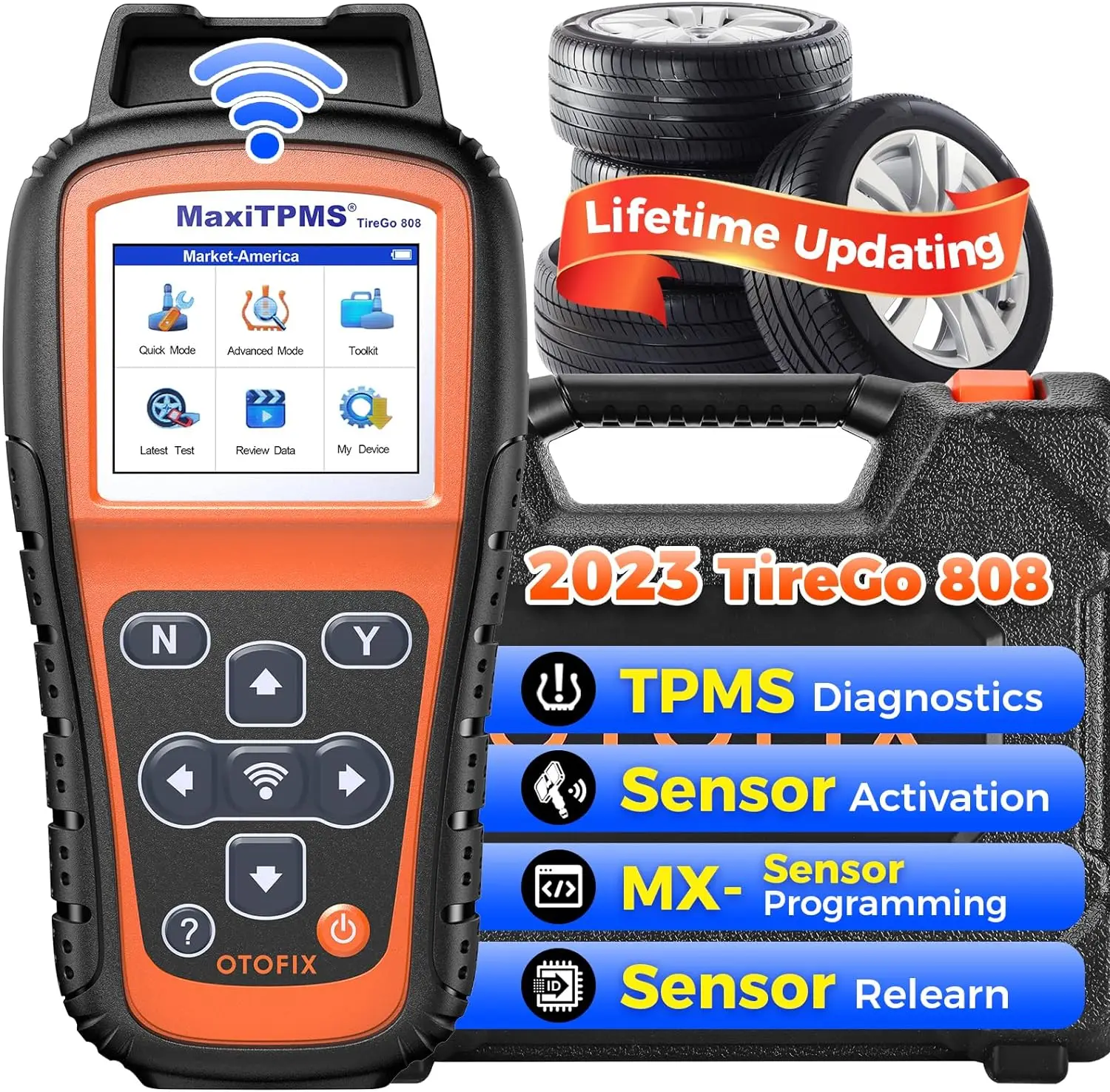 OTOFIX TireGo 808 TPMS 프로그래밍 도구, 모든 센서 프로그램 활성화, MX-센서 315, 433MHz 타이어 압력 모니터, TPMS 재학습 도구