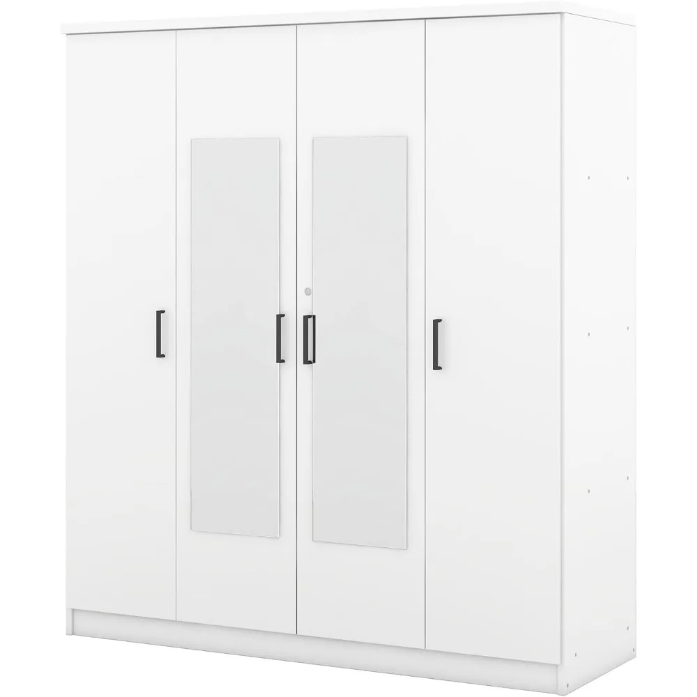 Modern four door wardrobe with drawers, vanity mirror and hanging basket, clothing storage cabinet, independent wardrobe 6