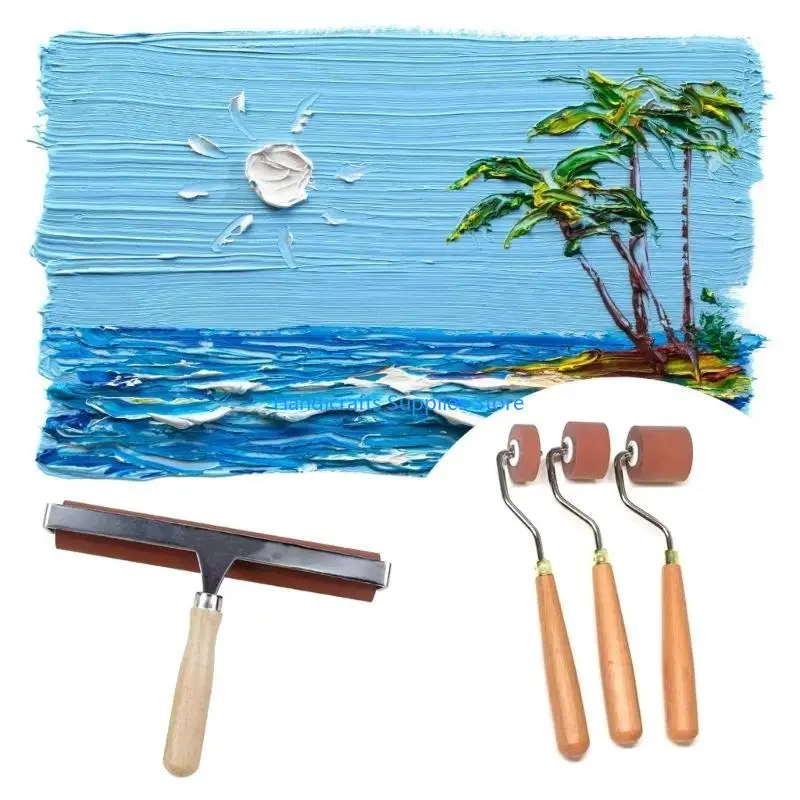 R1WA 1/3Pcs 고무 Brayer 롤러, Printmaking 스탬핑을위한 부드러운 고무 롤러 나무 손잡이 인쇄 롤러 고무 Brayer 도구