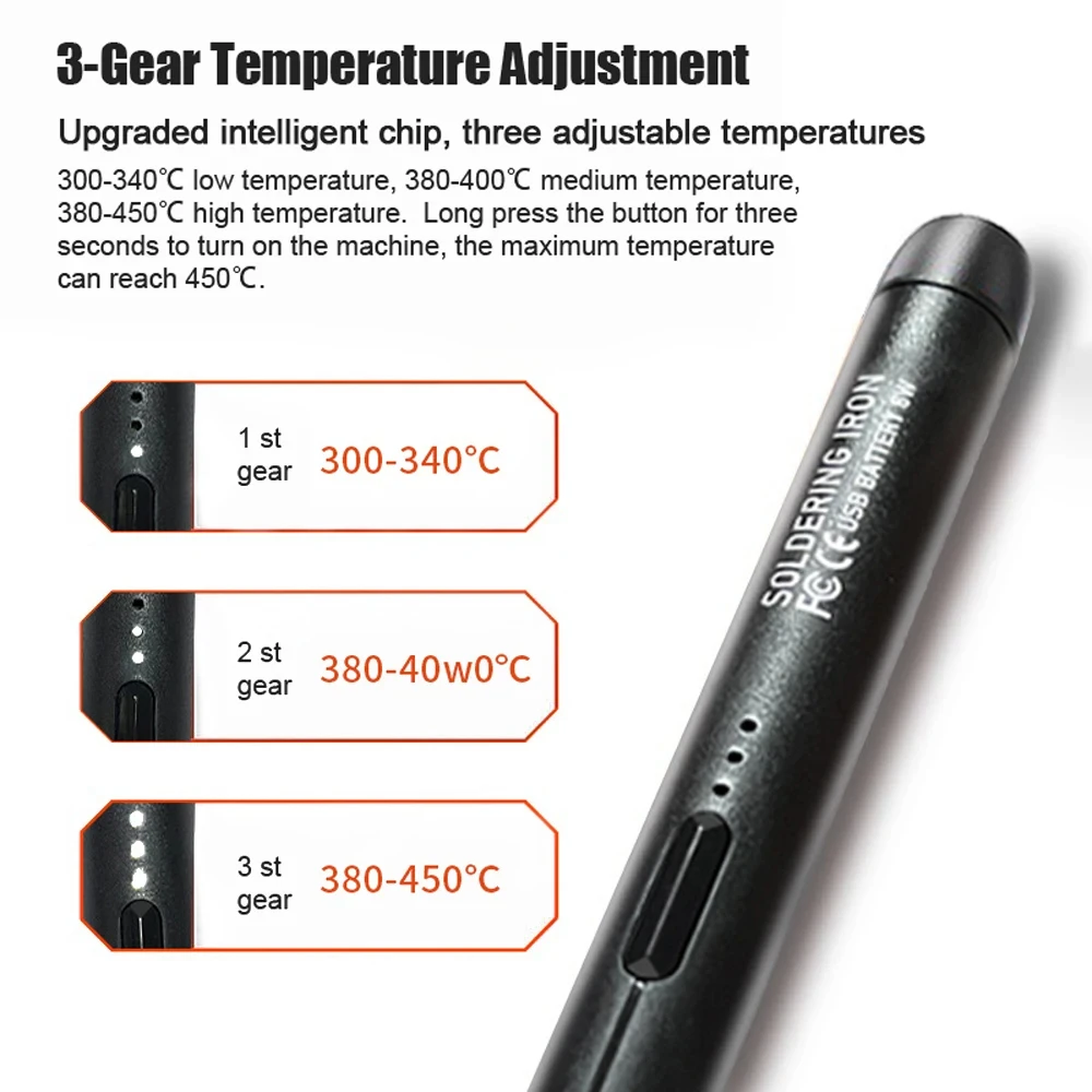 Fer à souder USB rechargeable 800mAh Type-C 450°C