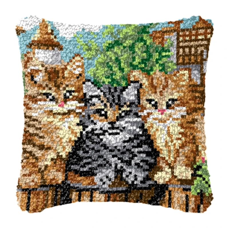 Latch Hook Rug Kit and Pillow Set Forest Animals Series Eco-Friendly Wool Blend Yarn & Canvas Bundle