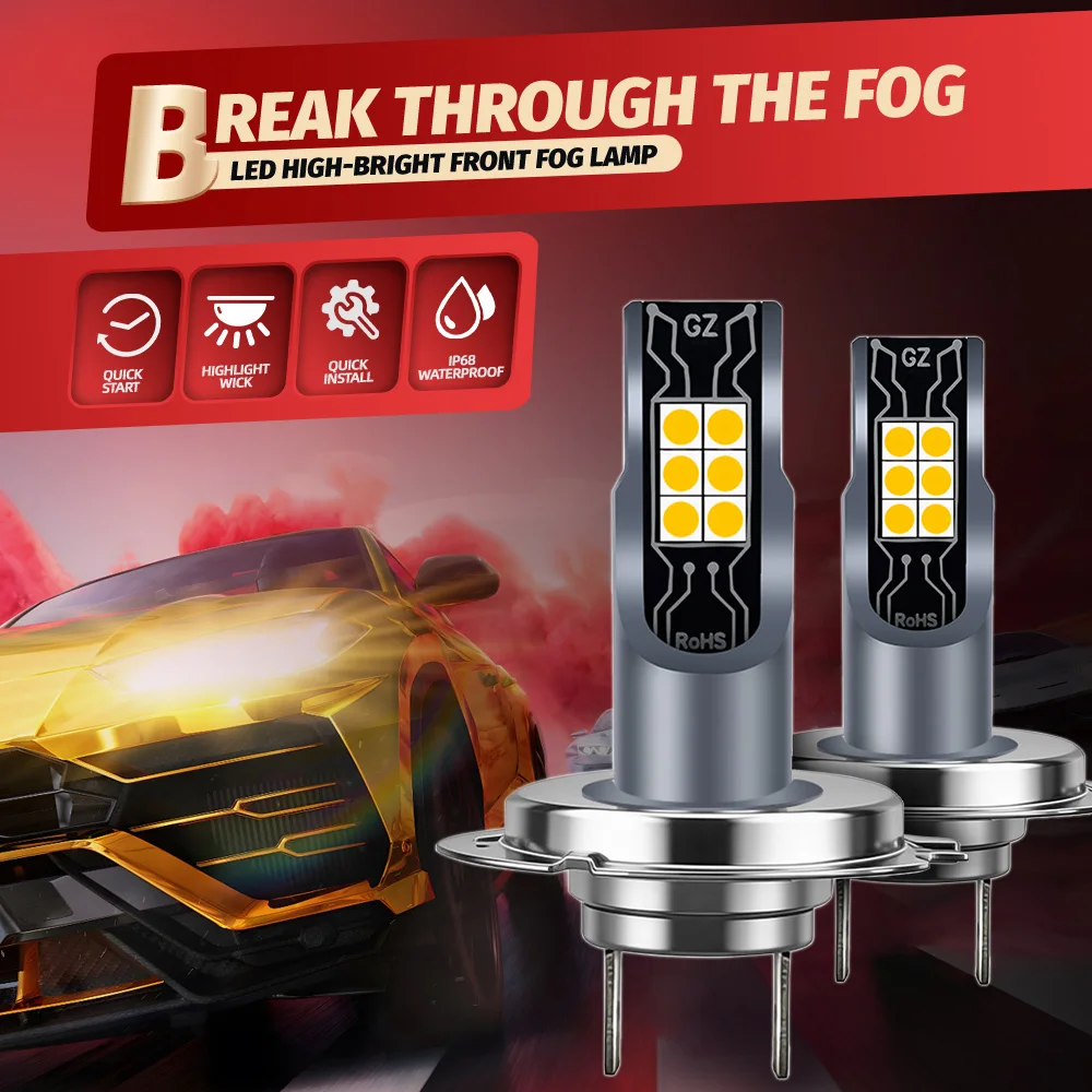 2X 캔버스 무오류 100W 고출력 H7 LED 자동차 안개등 전구 3000K 웜옐로우 라이트 플러그 앤 플레이 아우디 A6 2006 2007 2008용