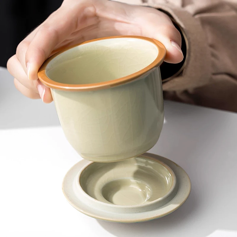 Chinese Style Ceramic Mugs, Home Personal Office Creative Teacup With Cover, Filtered Tea Water Separation, Tea Cups, 400ml, 1Pc