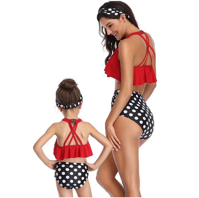 womens bathing suit cover up Flounce Family Matching Swimwear High Waist Family Swimsuit Two-piece Mum Girl Swimsuit Bathing Suit Mother Daughter Swimwear long sleeve beach dress