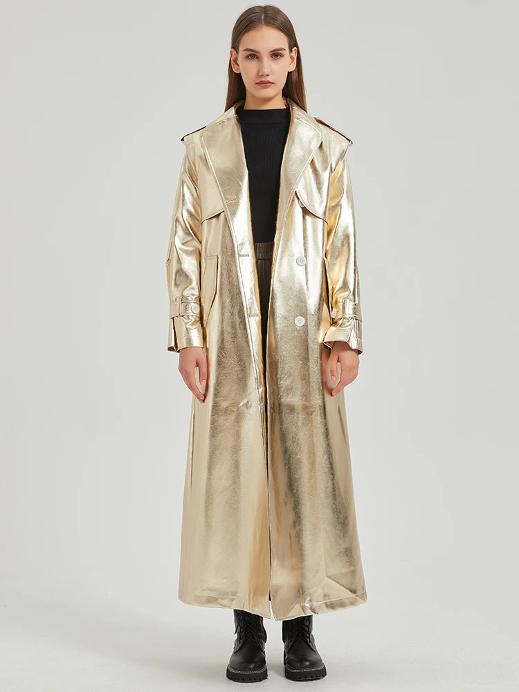 Lautaro Autumn Extra Long Gold Shiny Patent Pu Leather