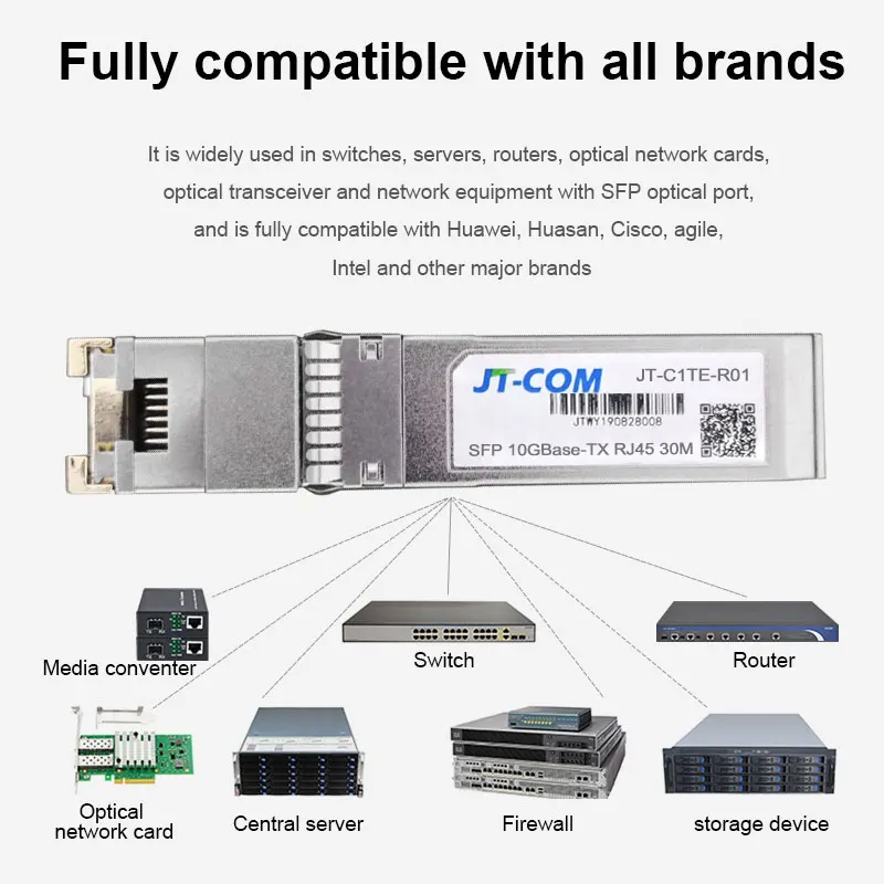10G RJ45 구리 SFP 모듈 10GBase-Tx 이더넷 광섬유 FTTH 시스코/미크로틱 스위치와 호환 30m