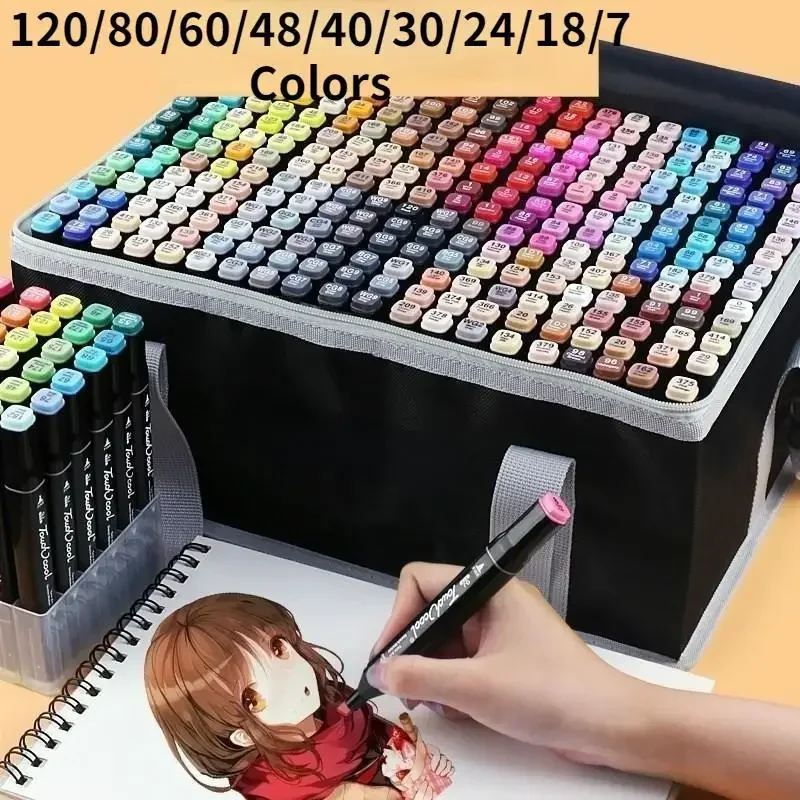 120/80/60/48/40/30/24/18/7 Color Markers with Dual Tip for Drawing Coloring Sketch Marker Drawing Comic Design for Art Lovers GY