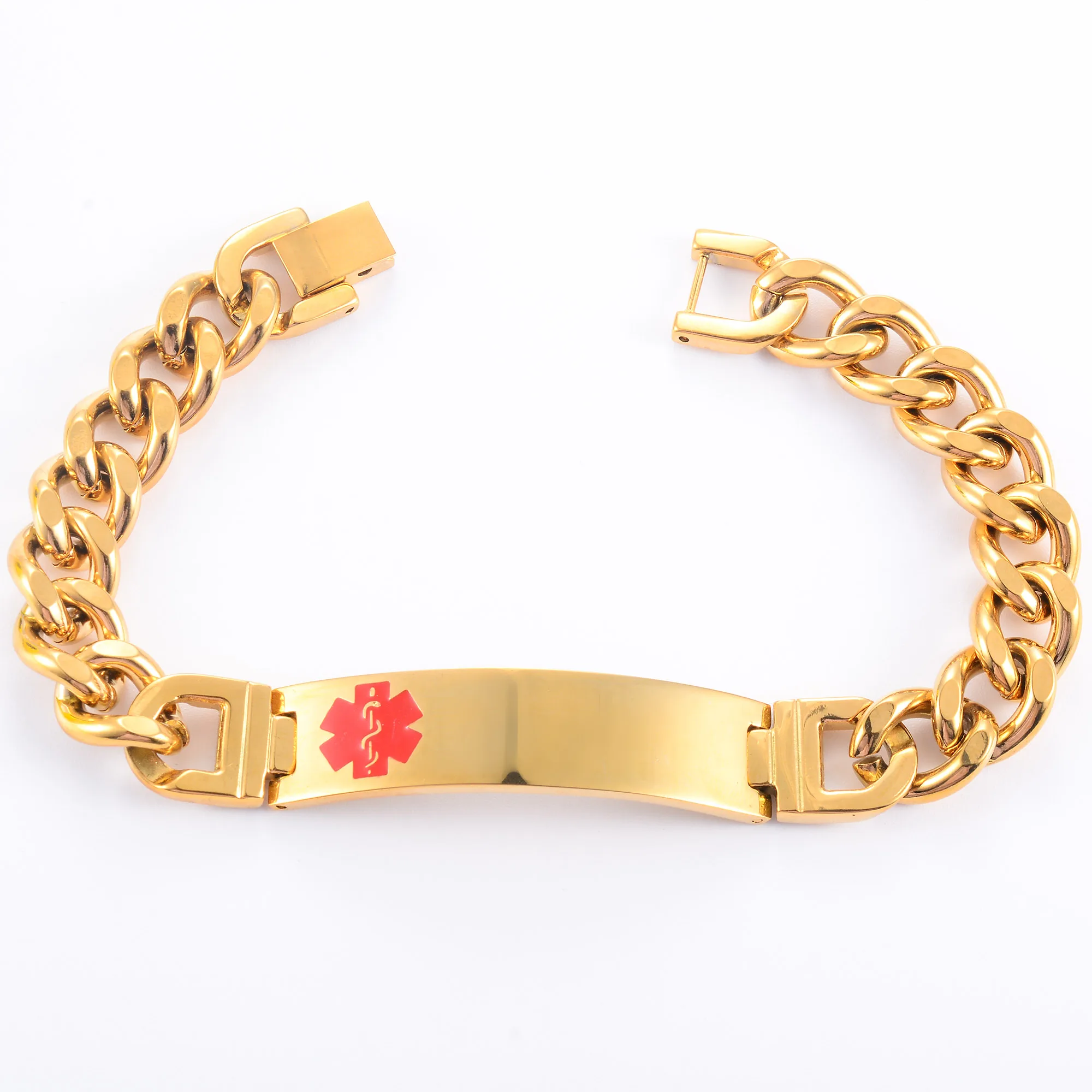 Stainless Steel Bracelet Blank Curved Bar Stainless Steel Medical Alert Bracelet Patient Disease Awareness Link Chain Red ID for Men Bangle