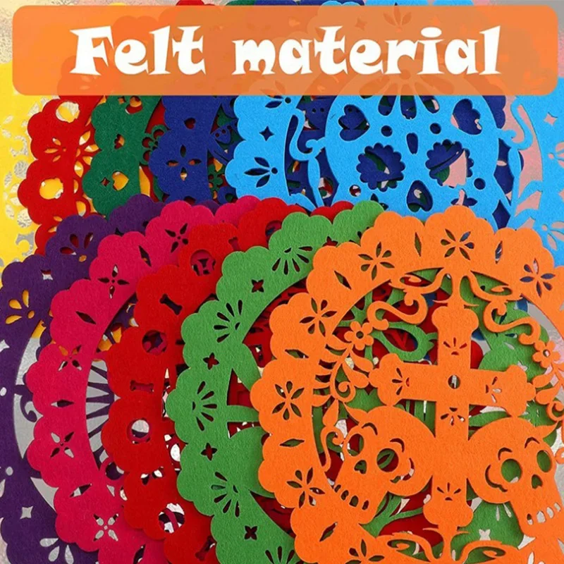 Fiesta Mexico Pull Flag Pinata Theme Carnival Party Banner Felt Day of The Dead Colorful Hollow Wedding Decoration