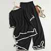 Elegant O-neck Side Slit Pullover Short Sleeve Wide Leg Pants 2-pieces New In Sets Women Solid Casual Sweatshirt Spring Summer 3