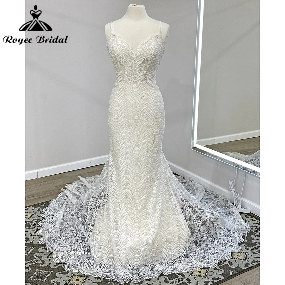 Sexy-Sweetheart-Spaghetti-Straps-Lace-Brush-Train-Mermaid-Wedding-Dress ...