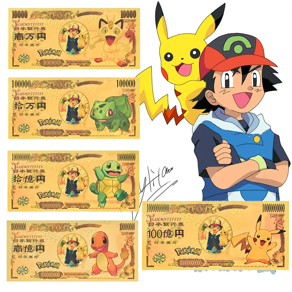 5pcs Pokemon Gold Foil Cards Set Pokémon Anime Pikachu Collection Playing Game Commemorative Coins Money Card Kids Toys Gift - Game Collection Cards - ...