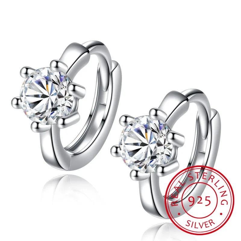 

925 Sterling Silver Earrings Six Claw Zirconia Heart Arrow Round Hoop Earrings For Women Best Gift