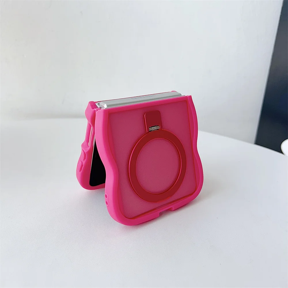 Luxury Wave Frame Magnetic Folding Stand Phone Case - Solid Color Matte Translucent Protective Cover