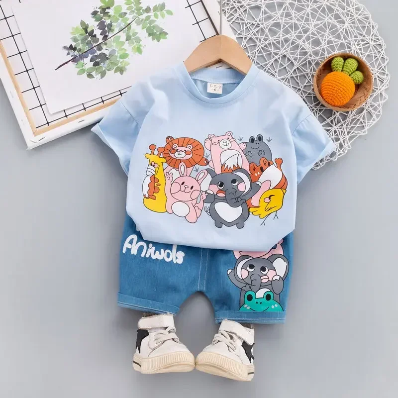

2024 Children Cotton Out Clothes Summer Baby Boys Cartoon Animal T Shirt Shorts 2Pcs/Sets Infant Kids Fashion Toddler Tracksuits