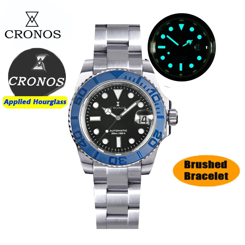 Cronos-男性用ダイバーズウォッチ,両面セラミックベゼル,耐水性