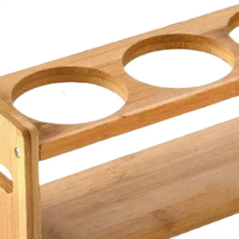Seasoning Rack For Countertop Double-Layered Tray Holder Wine Glass Wooden Organizer Rack 4 Holes Seasoning Storage Rack Shelf