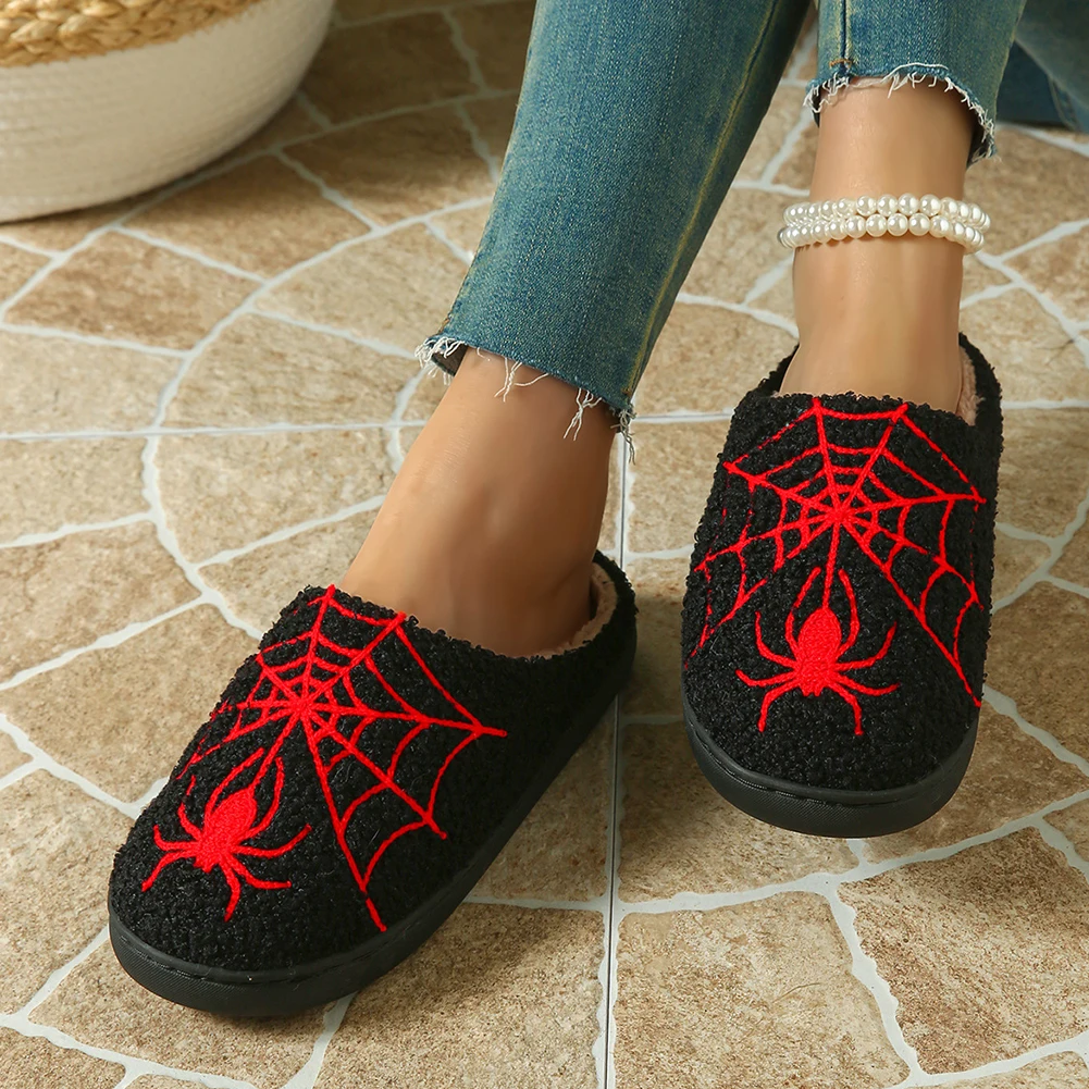 1 pair Cotton Fluffy Slippers Home Cartoon Pumpkin Platform Slides Couple Funny Halloween Casual Designer Shoes Women Indoor