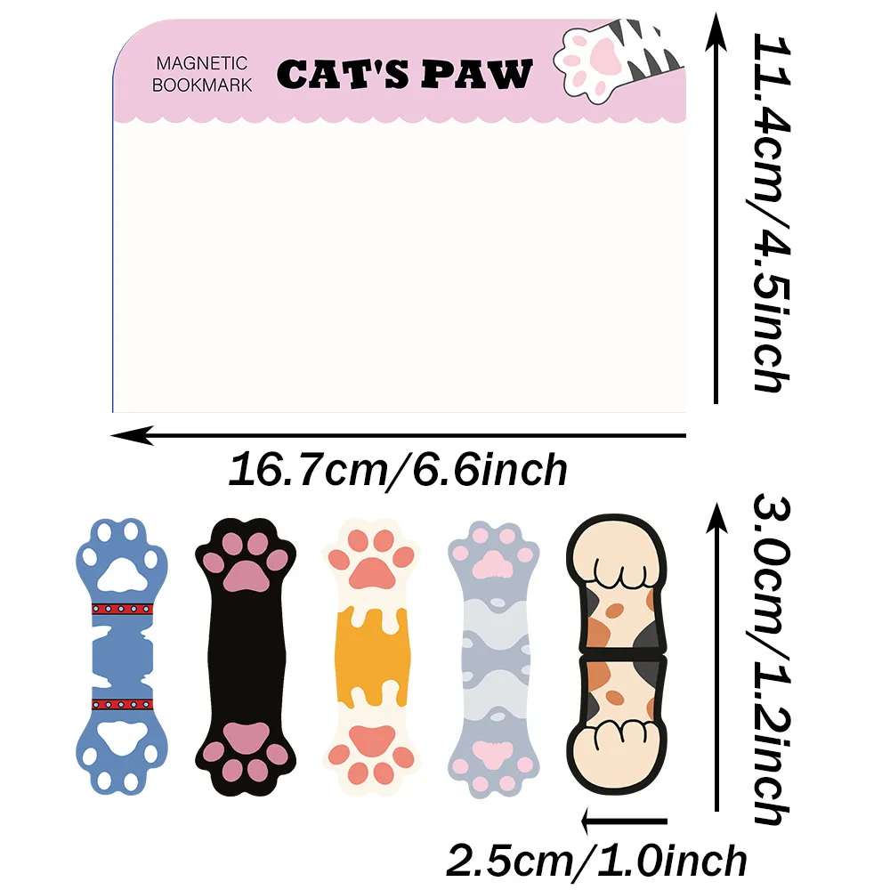Cat Paws Shaped Magnetic Bookmarks 5Pcs/Set For Students And Book Lovers