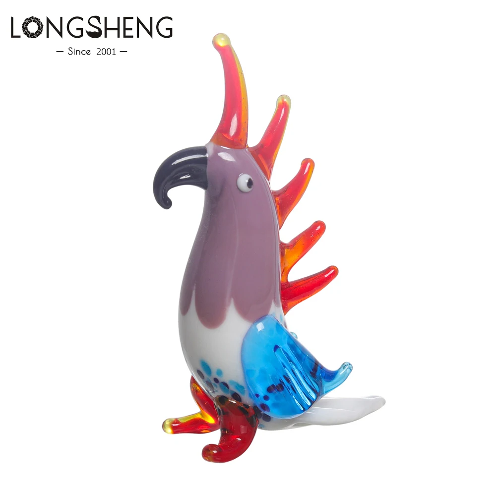 Handmade Mini Blown Multicolor Glass Parrot Figurine Collectible Paperweight Crystal Animal Statue Ornament Decorative Gift