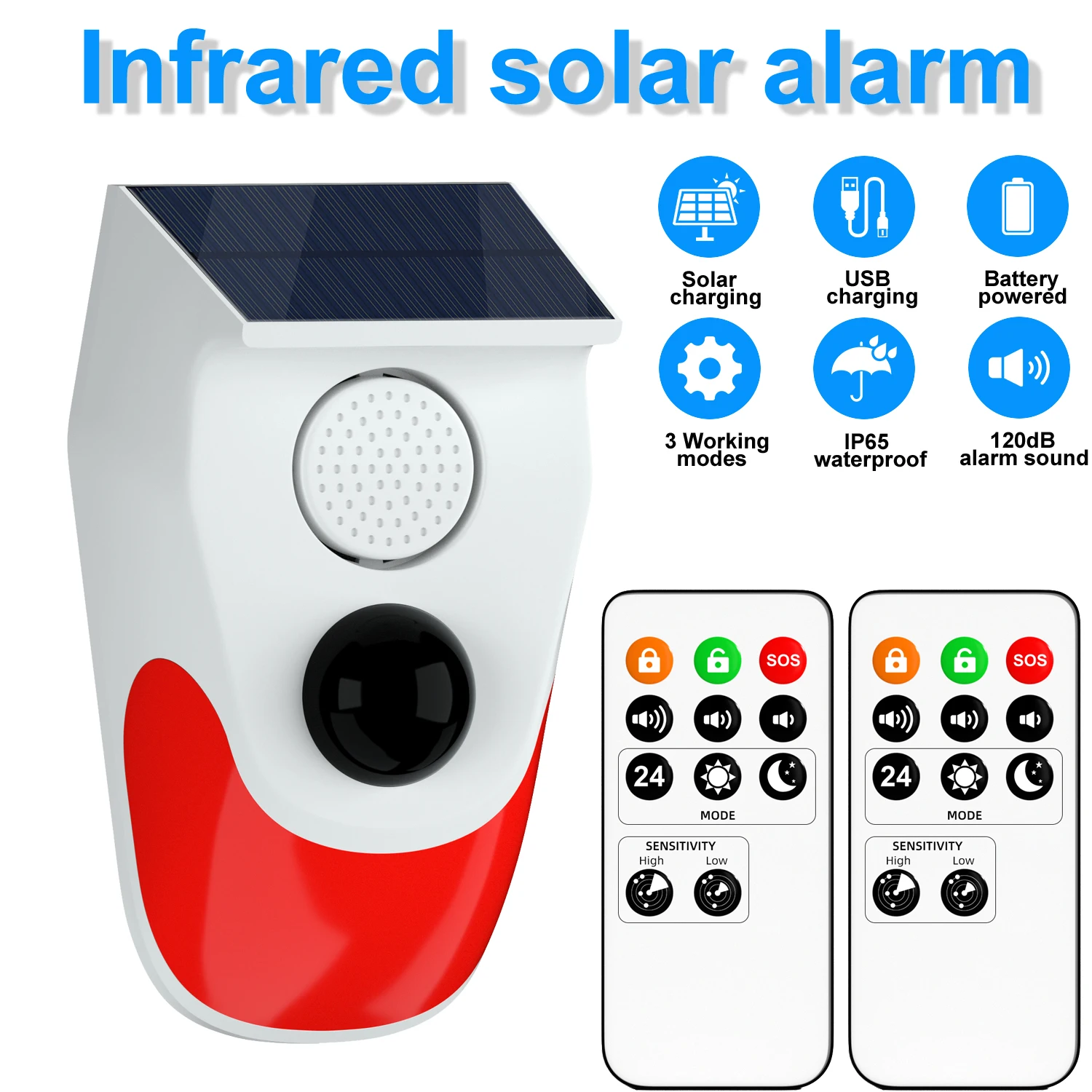 Wireless Solar Alarm System 120DB Loud Outdoor Waterproof
