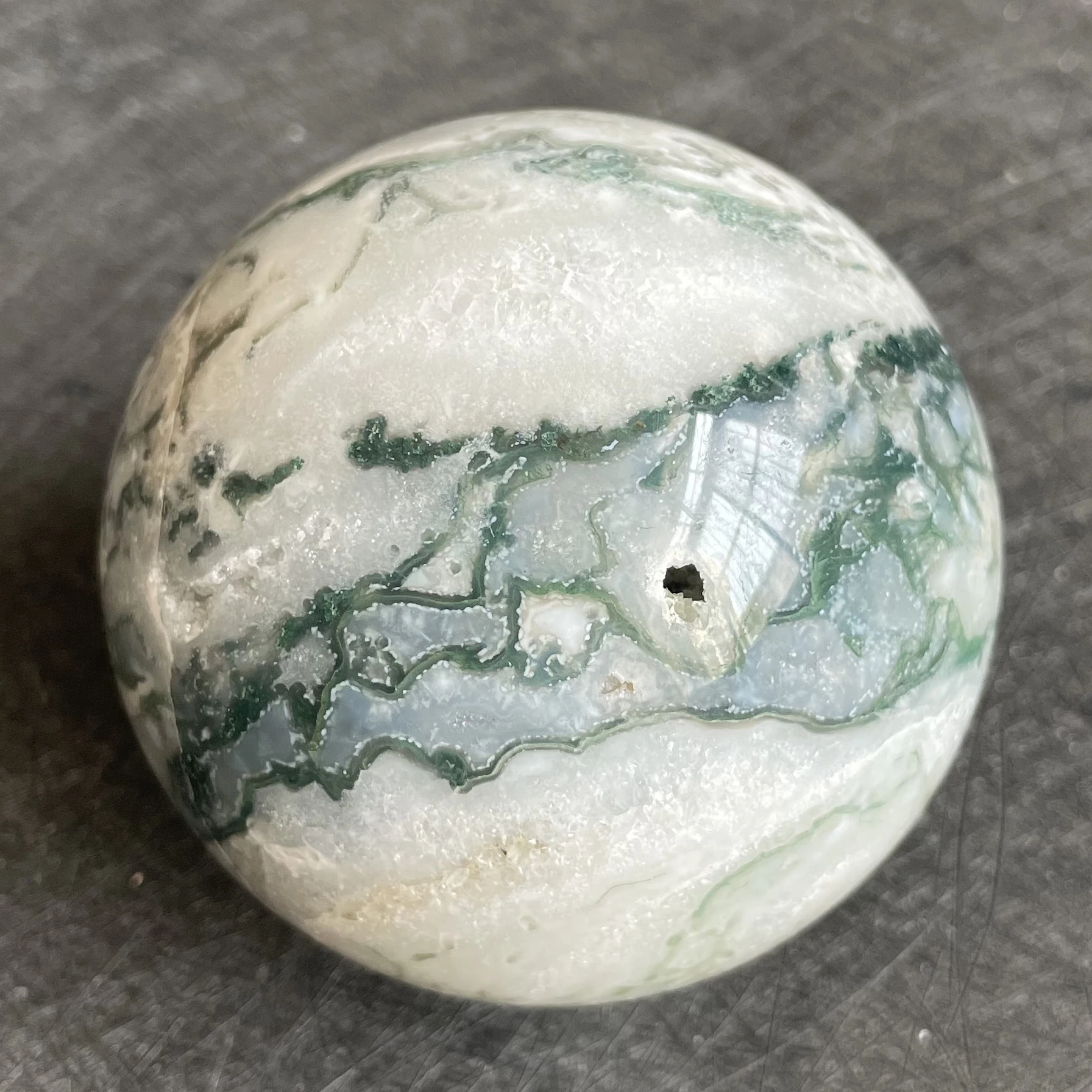 

432g Natural Crystal Ball Moss Agate Sphere Rock Decoration Rough Polished Quartz Stone Healing