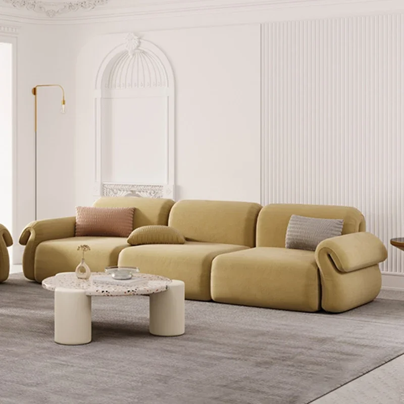 

Modern simple light luxury cloth sofa small family net red designer creative three or four person straight row flannelette sofa