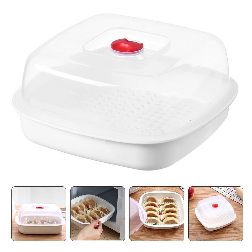 Microwave Steamer Single Layer Square High Temp Food Steamer Heat Insulation Ventilation Holes Cover Design Steamed