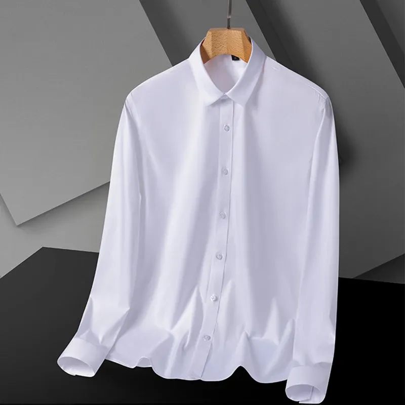 Long Sleeve Shirts for Mens Bamboo Fiber Solid Color Slim Fit Plus Size Dress Shirts Smart Casual Business Spring Autumn Blouse