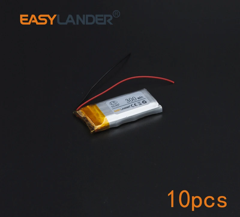 

10pcs/Lot 3.7V 300mAh 631637 Rechargeable li Polymer Li-ion Battery For bluetooth headset mp3 speaker mouse recorder wristband