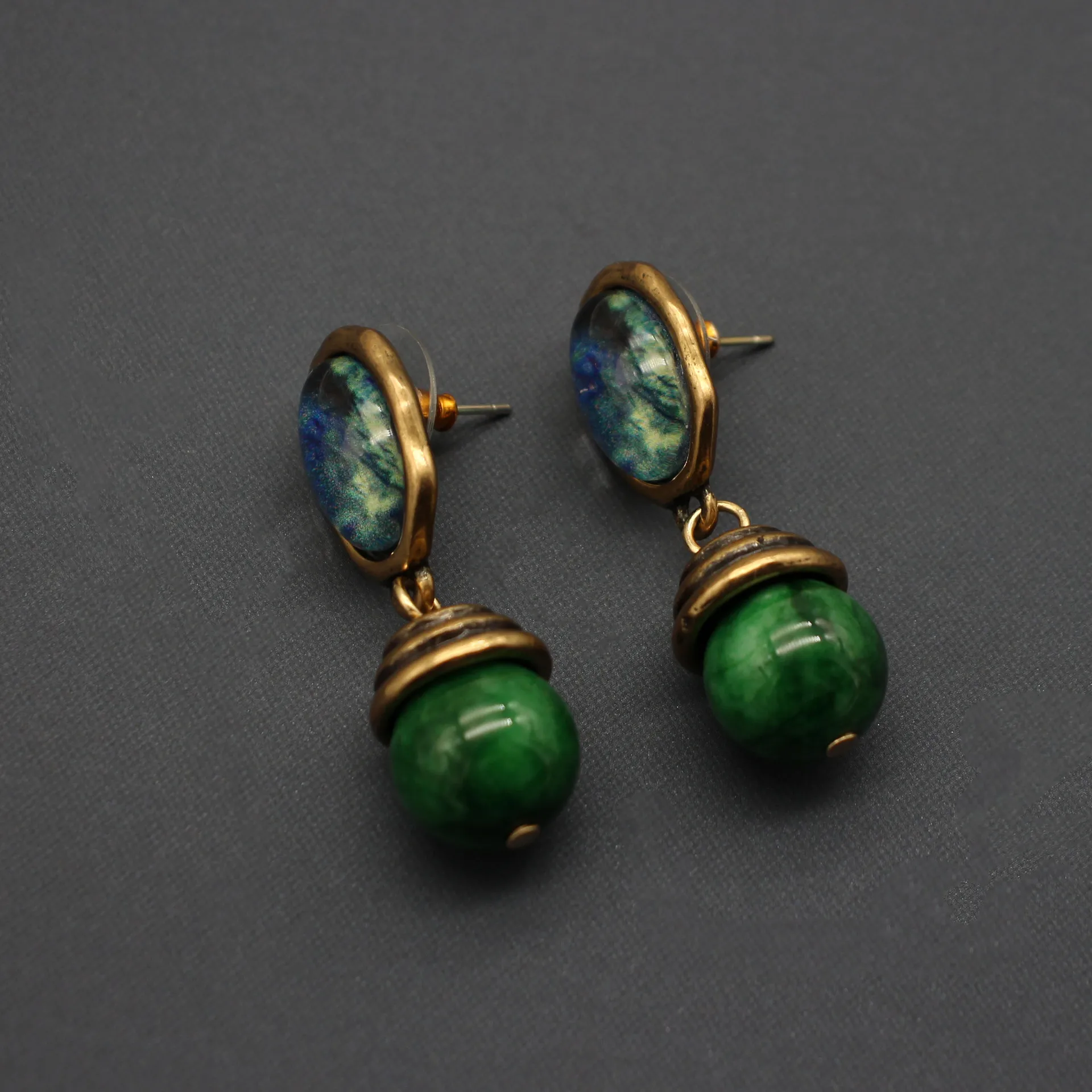 Antique vintage style designer natural stone pendant earrings for women elegant court dinner dress fine jewelry