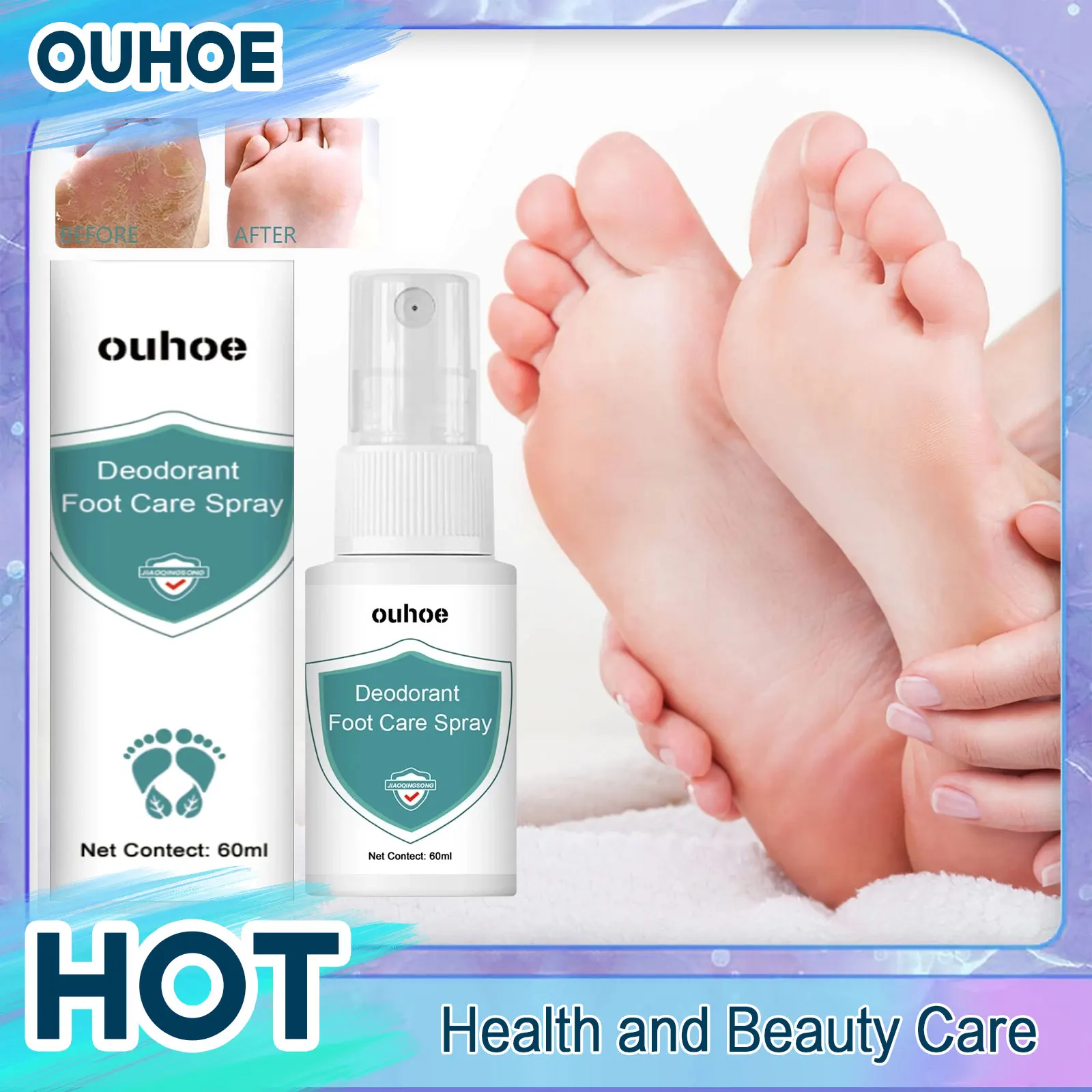 

Deodorant Foot Spray Relieve Foot Itching Antibacterial Heel Cracked Peeling Blister Repairing Moisturizing Foot Care Spray 60ml