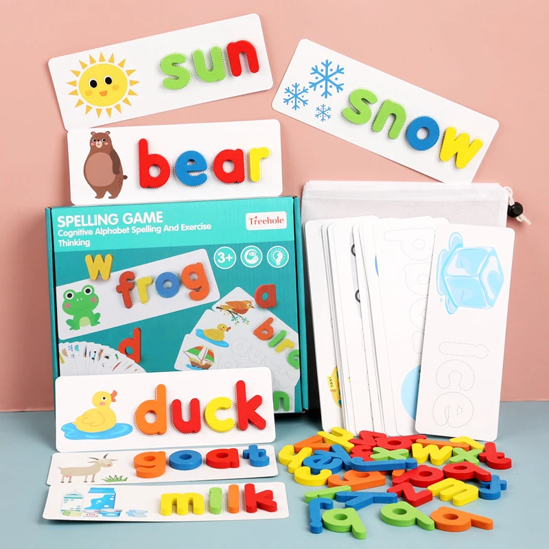 Children Puzzle Wooden Spelling Word Kid Letter Game 26 Letter Recognition Alphabet Toddler Early Educational Toy Cognition Prop 2