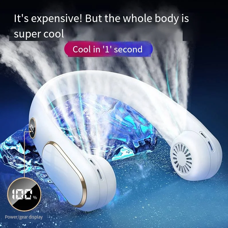 

4000mah Hanging Neck Fan USB Charging Portable Little Fan Student Office Sports Digital Display Hanging For Summer Outdoor