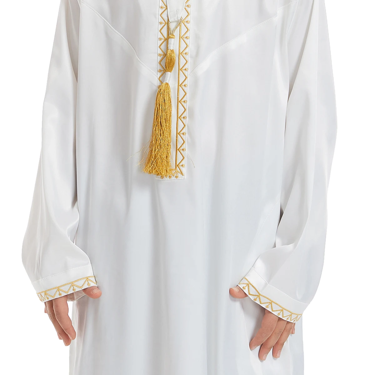 Teenage Muslim Boys Robe Round Collar Embroidered Long Sleeves Dress Gown Saudi Arabia Abaya Kaftan Jubba Thobe Islamic Clothing