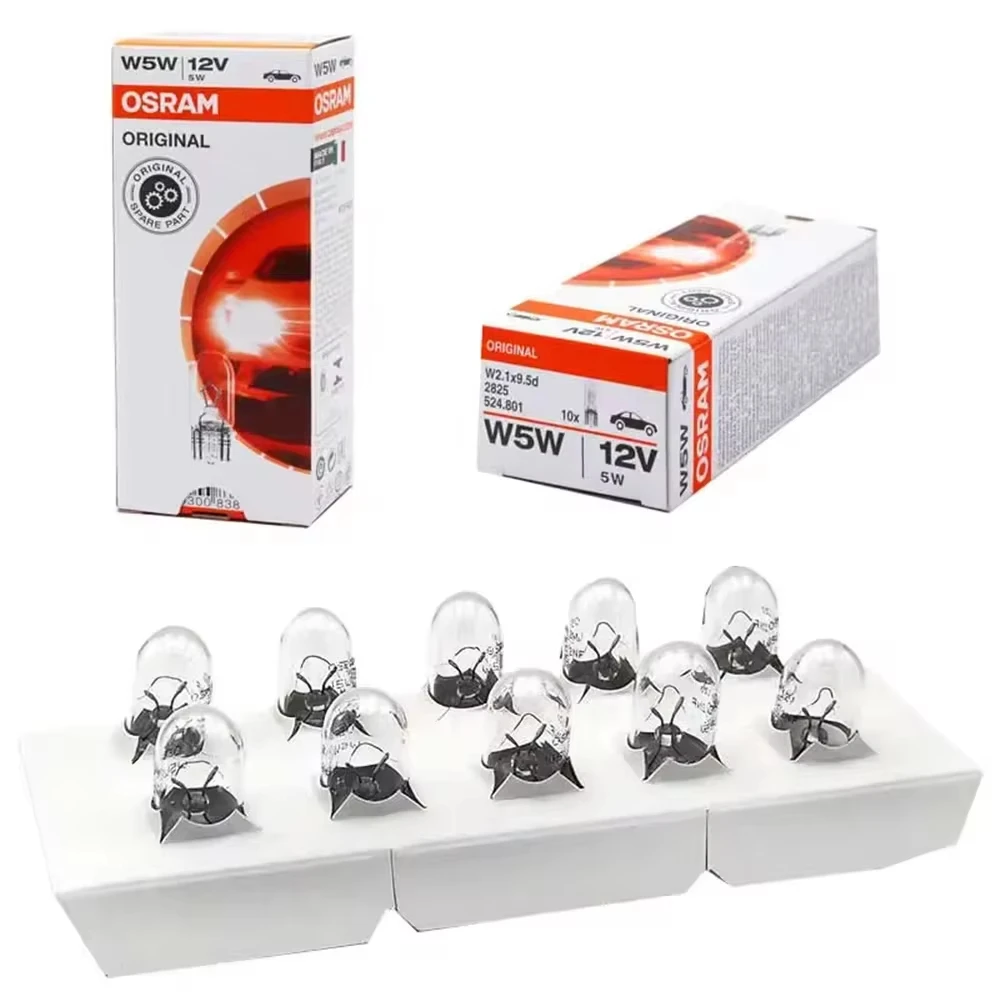 10PCS OSRAM original T10 W5W car interior light standard turn signal lamp 12V 5W W2.1x9.5d 2825 yellow auto halogen bulb OEM