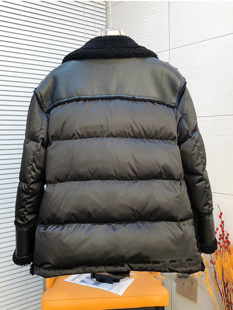 2024 Women Winter Warm Real Natural Merino Sheep Fur Coat Goose Down Jackets Thick Coat Female Outwea Puffer Jackets