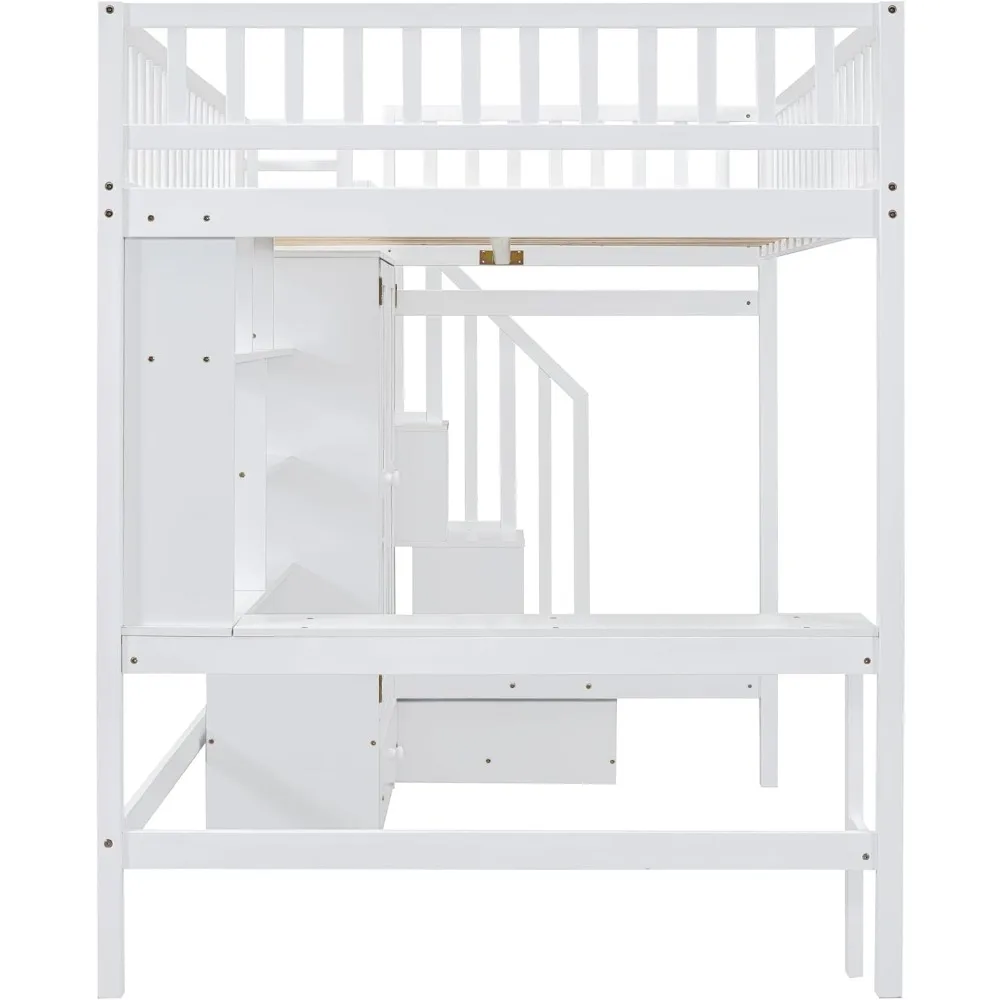 Full Loft Beds Stairway Loft Bed Frame with Wardrobe, Desk, Bookcase and Drawers, Gray Children's Wardrobes 6