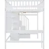 Full Loft Beds Stairway Loft Bed Frame with Wardrobe, Desk, Bookcase and Drawers, Gray Children's Wardrobes 6