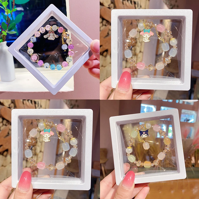 

Браслет Sanrio с кристаллами и бусинами Kuromi My Melody Cinnamoroll, красочный браслет для девочек, ювелирные изделия на запястье, подарок для лучших друзей в коробке