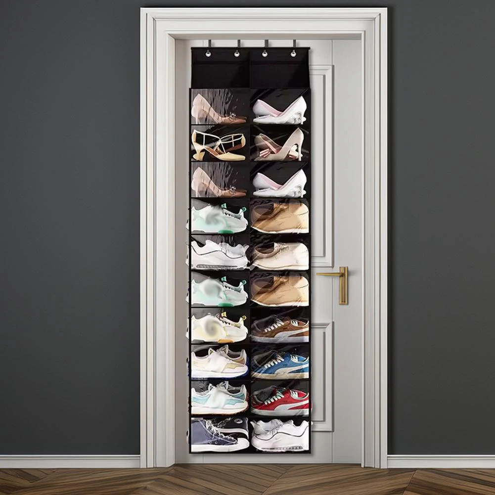 Over The Door Shoe Organizer Oxford Fabric Hanging Shoe Rack With 20 Large Pockets & 4 Metal Hook 10 Layers Clear Shoe Holder 2