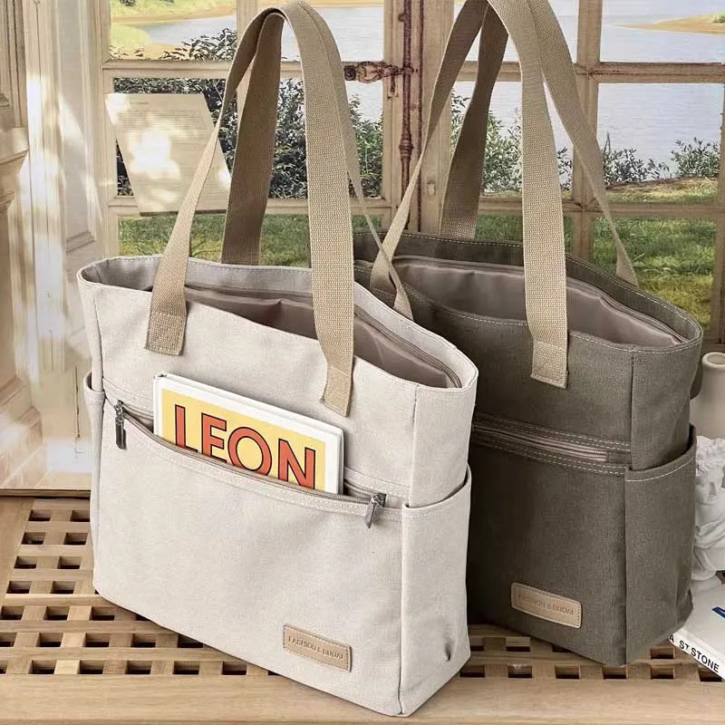 Women Fashion Retro Canvas Handbag Versatile Tote Bag Leisure Student Shoulder Bags Portable With Zipper For bag 2024 new