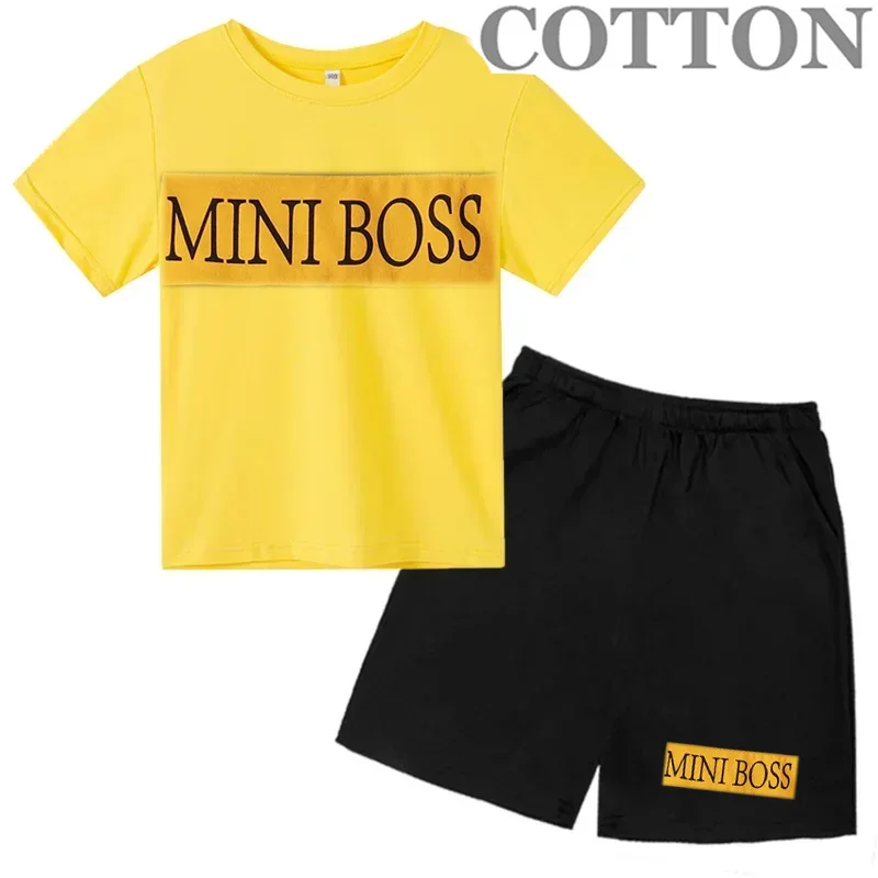 thumbnail image 1 of Conjunto de 2 piezas para bebés recién nacidos, niños y niñas de 2 a 14 años, camiseta de manga corta con estampado de letras informal de verano y pantalones cortos, atuendo deportivo, 1 of 5
