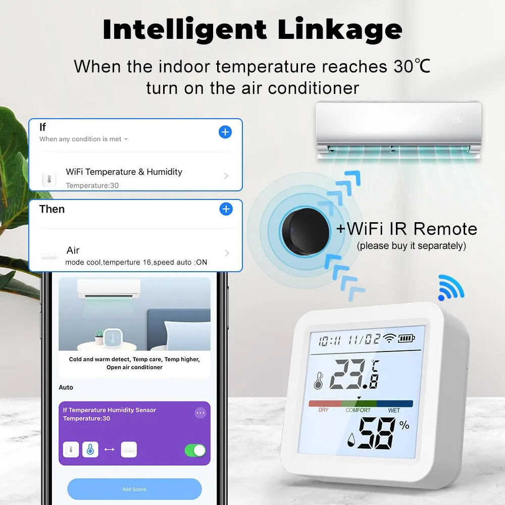 Tuya neue wifi temperatur feuchtigkeit sensor smart life hintergrund beleuchtung hygrometer thermometer sensor unterstützung alexa google home assistent