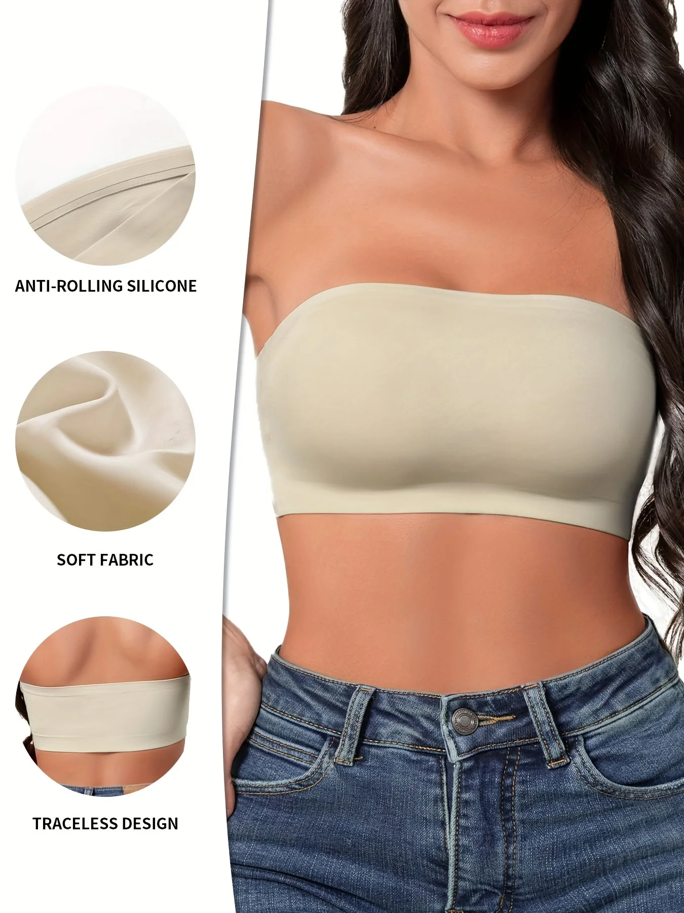 Hot Sale Seven Colors One Piece Women Seamless Strapless Bra Wireless Non-pad Bra Anti-skidding Ice Silk Traceless Strapless Bra 4