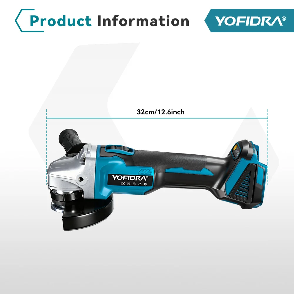 YOFIDRA 125mm Brushless Angle Grinder 4 Gear Cordless Grinding Machine Cutting Woodworking Power Tool For Makita 21V Battery Pin