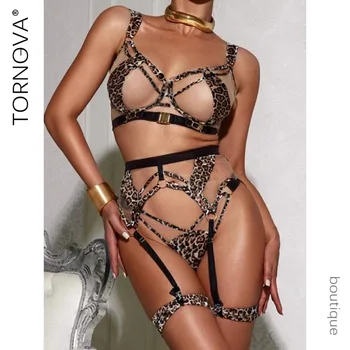 Tornova Abito intimo sexy con stampa leopardata per donna Abito intimo da donna trasparente con stampa leopardata patchwork in rete Nuovo 1