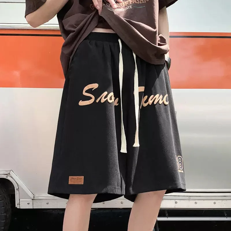 American Style Men Summer Casual Thin Style Motion Trousers High Street Fashion Vintage Letter Printing Loose Drawstring Shorts
